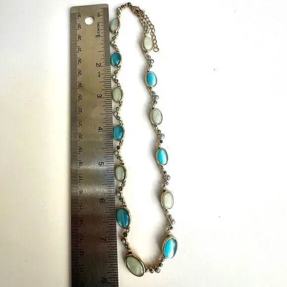 Blue green gold tone beaded necklace - Picture 6 of 7